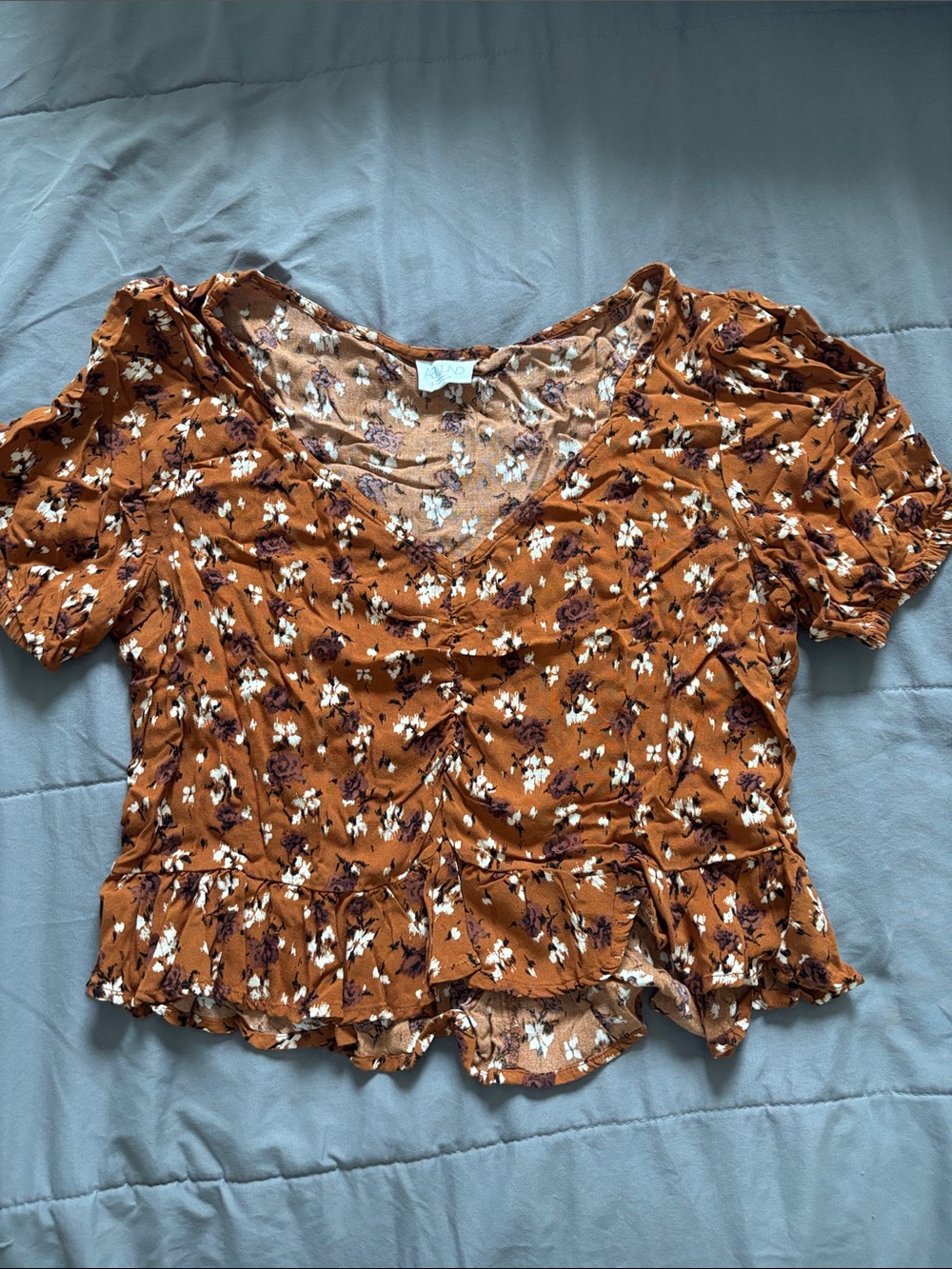 Abound Rust Floral Ruffle Crop Top